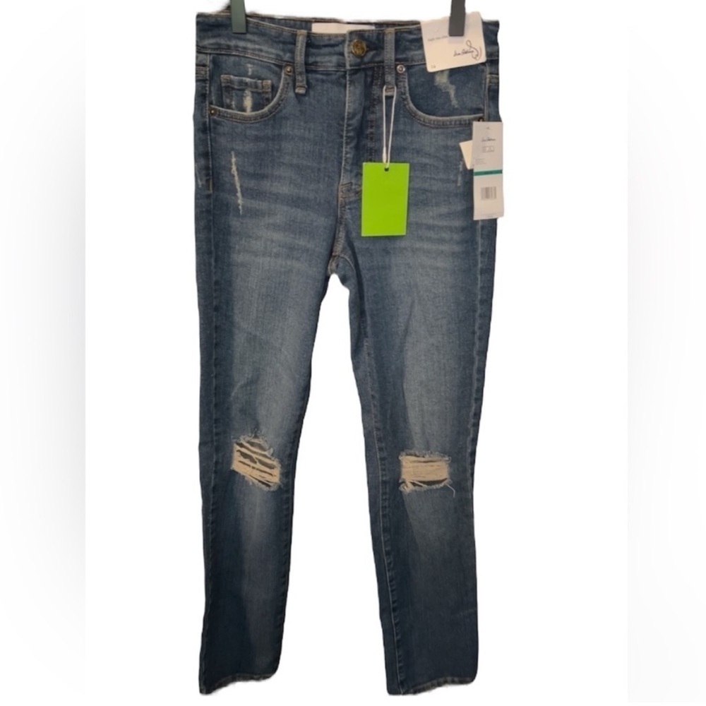 Sam Edelman High Rise Slim Straight Distressed Blue Jeans NWT